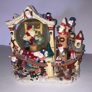 Vtg Grandeur Noel Musical Santa's Workshop with Elves Snow Globe